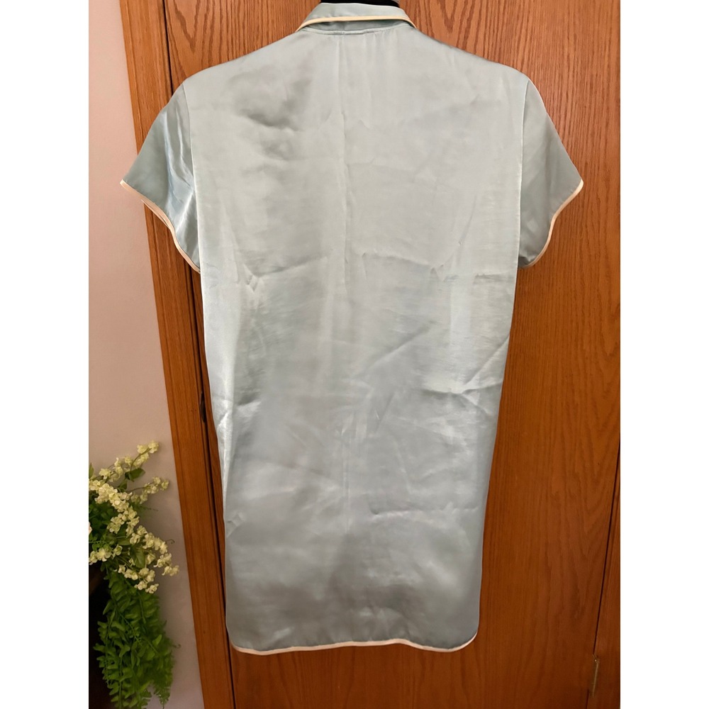 Jones New York Satin Sleep Shirt Womens Large green Button Front Nightgown JNY - Picture 3 of 6